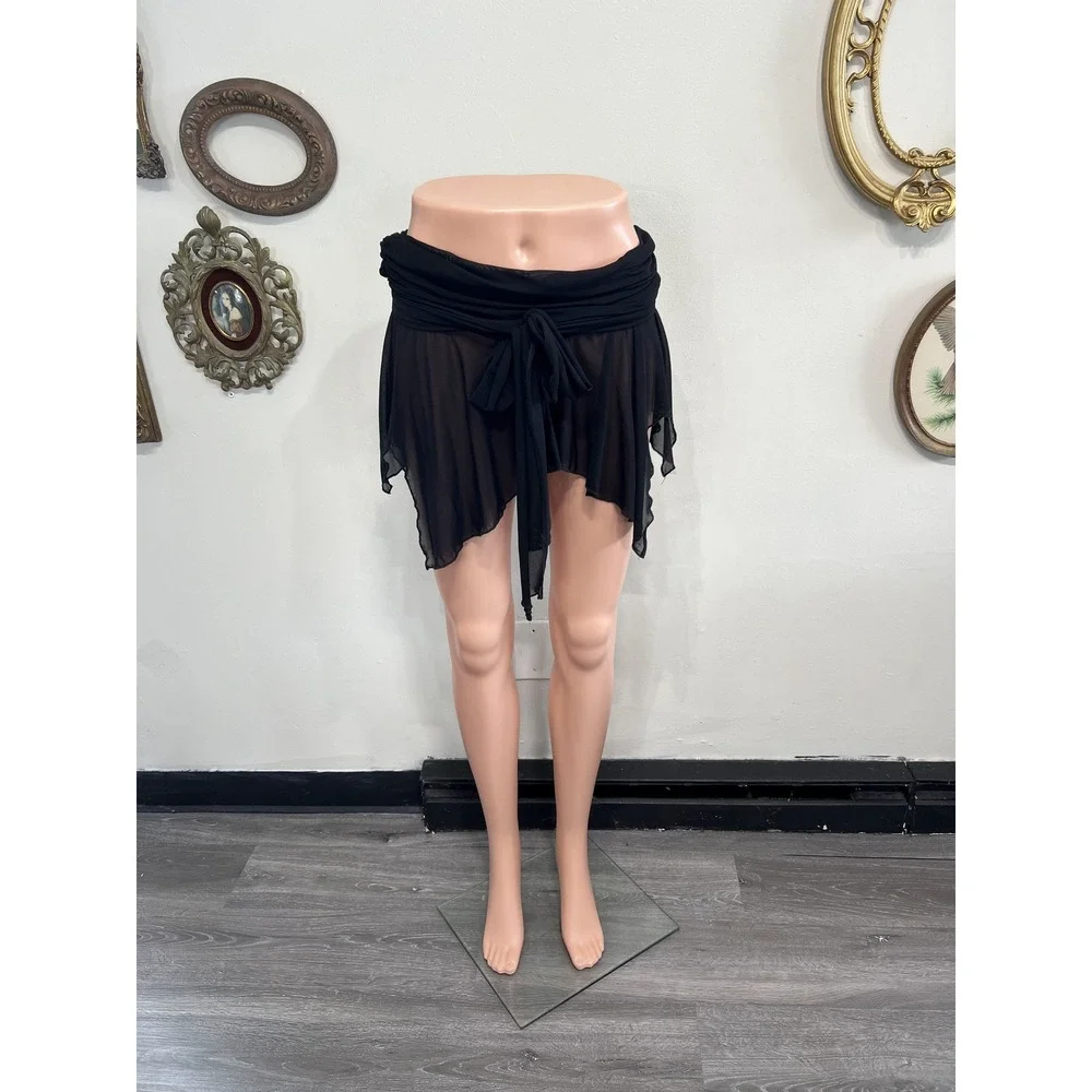 Kimchi Blue Black Sheer Mesh Tie-Front Mini Skirt Size LG